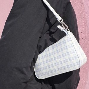 Blue & white plaid mini purse with silver hardware